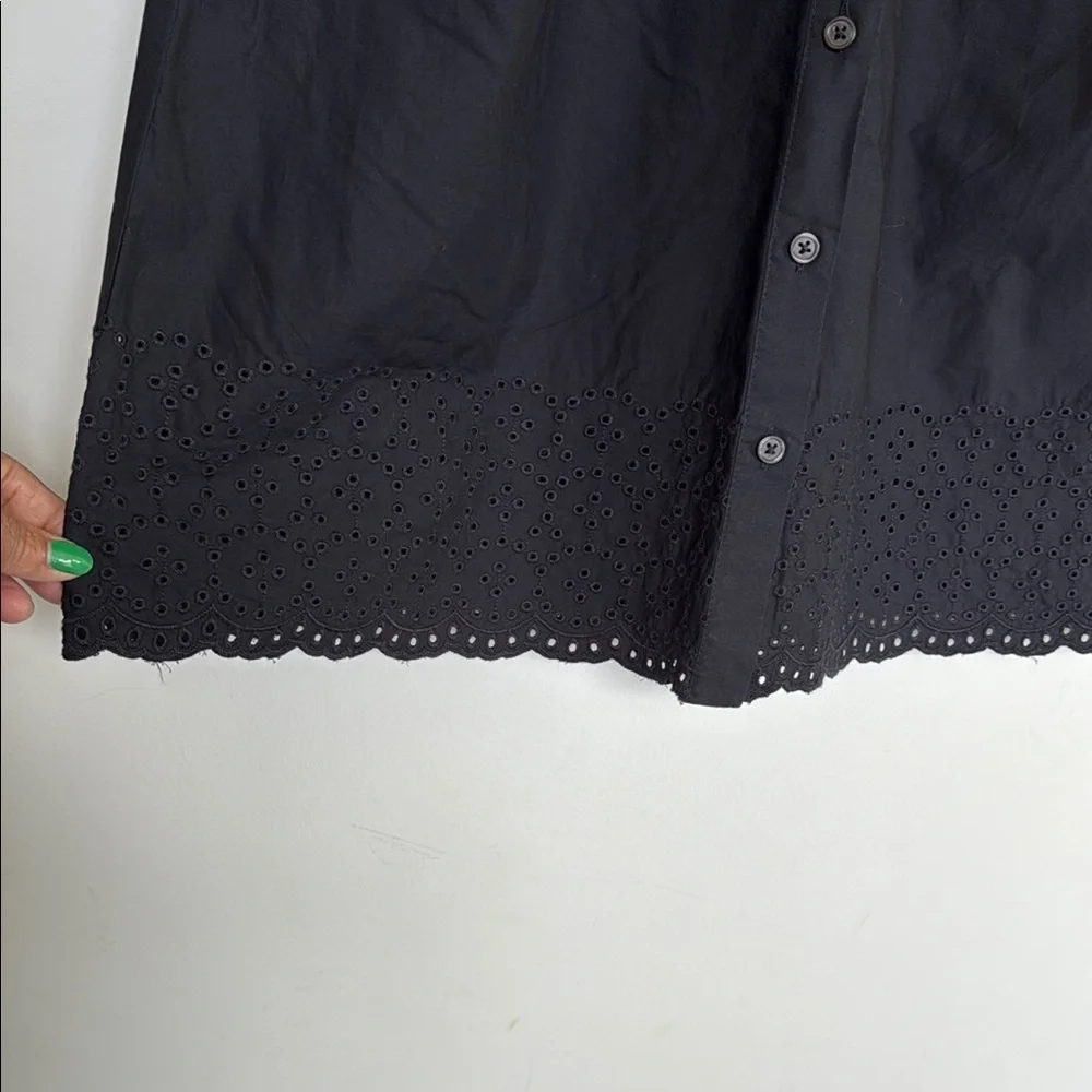 J. Crew Black Pleated Button-Down Top